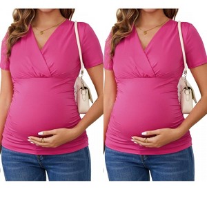 INSPIRE CHIC Women's 2 Pack Nursing Shirts Ribbed Knit Short
