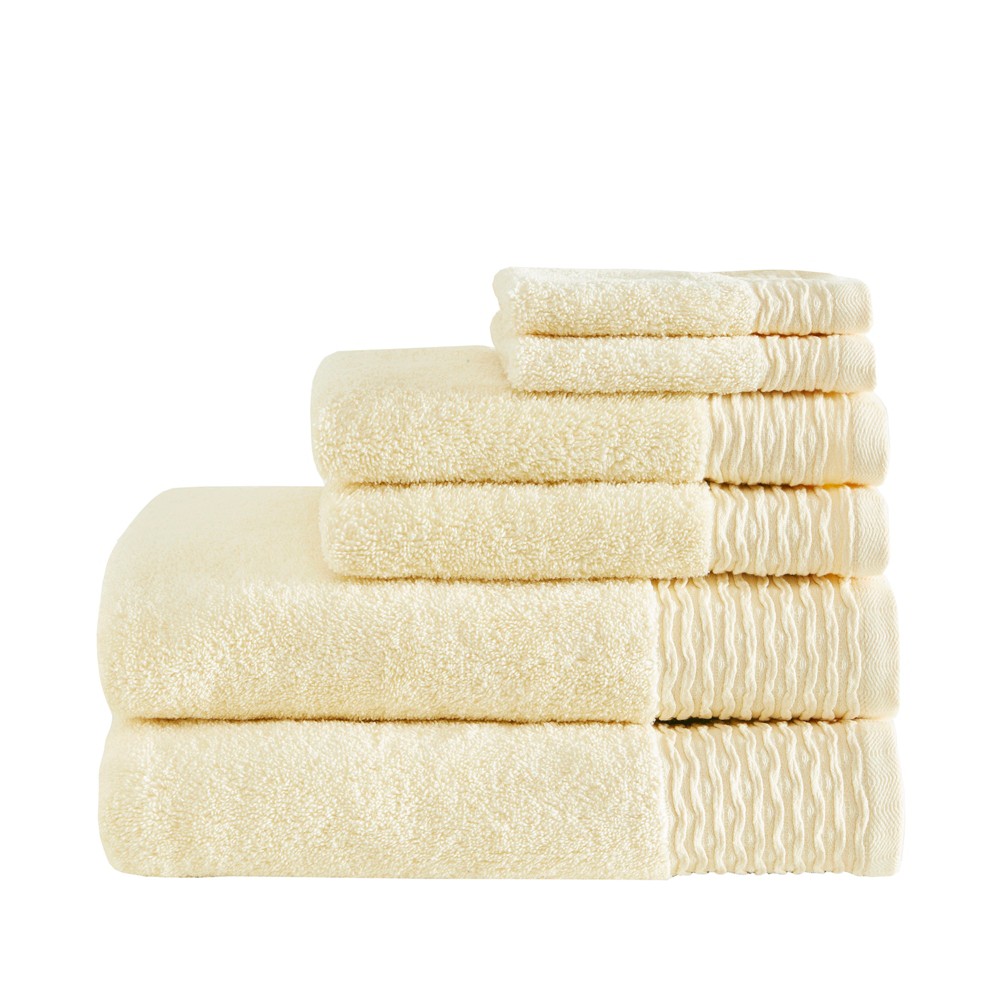 Photos - Towel 6pc Curv Jacquard Wavy Cotton Bath  Set Yellow