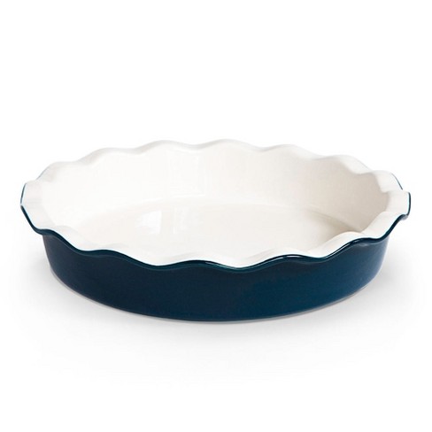 FE Pie Pan, 10-1/2 Inches Ceramic Dish, Deep Dish Pan Grayish Blue