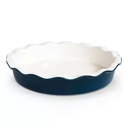 Kook Round Ceramic Pie Dish, Wave Edge, 10 Inch, 44 oz, Navy