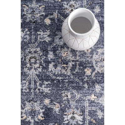 Reversible Vintage Florid Blue Synthetic 9' x 12' Area Rug