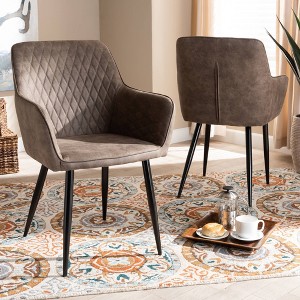 Set of 2 Belen Imitation Leather Upholstered Metal Dining Chairs - Baxton Studio: Quilted Back, Splayed Legs - 1 of 4