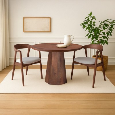 Royal Hampton Dining Table | 42" Round Top | Handmade Ambre Brown Mango Wood | Octagonal Pedestal Base