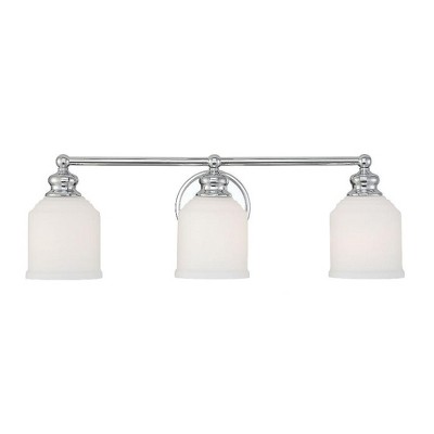 Melrose 3-Light Polished Chrome Vanity Fixture with White Glass Shades