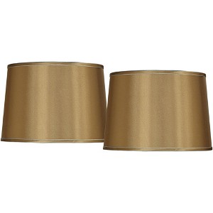 Springcrest Set of 2 Drum Lamp Shades Satin Gold Medium 14" Top x 16" Bottom x 11" High Spider Replacement Harp and Finial Fitting - 1 of 4
