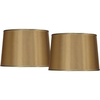 Springcrest Set of 2 Drum Lamp Shades Satin Gold Medium 14" Top x 16" Bottom x 11" High Spider Replacement Harp and Finial Fitting