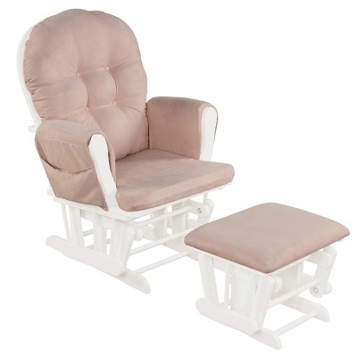 Tangkula Rocking Chair Baby Nursery Chair Glider with Ottoman &Storage Pocket Pink