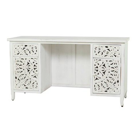 Modern White Desk - Small Wooden Computer Desk with 3 Storage Drawers –  WarehousesChoice