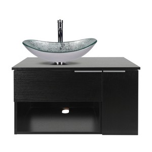 ELECWISH 28-Inch Bathroom Vanity, Modern Black Wall Mounted Bathroom Vanity with 1-Door and 1-Drawer - 1 of 4