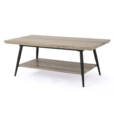 Vynxaria Mid-Century Coffee Table, Wide Tabletop + Bottom Storage Shelf, Multiple Storage Options, Minimal Assembly Required
