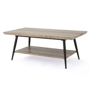 Vynxaria Mid-Century Coffee Table, Wide Tabletop + Bottom Storage Shelf, Multiple Storage Options, Minimal Assembly Required - 1 of 4