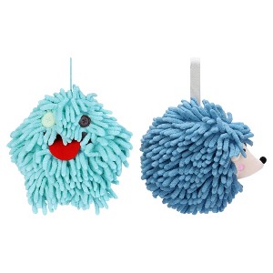 REGALWOVEN Fuzzy Cute Cartoon Decorative Hand Drying Hanging Ball Hand Towels 7" x 7" 2 Pcs - 1 of 4