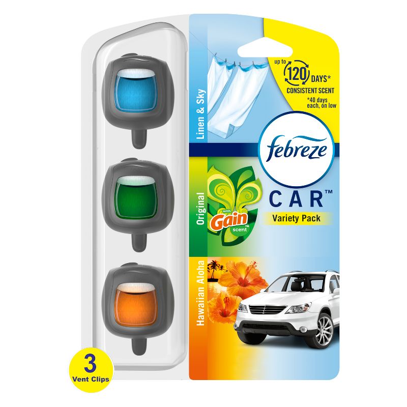 Febreze Car Vent Clip Variety Pack Air Freshener - Gain Scent - 0.20 fl oz/3pk, 1 of 12