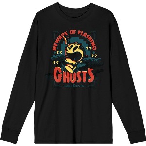 PacMan Beware Of Flashing Ghosts Men's Black Long Sleeve Shirt - 1 of 2