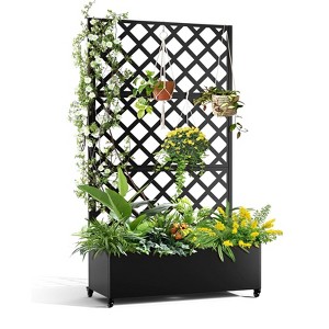 Metal Planter Box with Diamond Trellis, 72"x47" Raised Garden Bed on Wheels, Galvanized Planter for Climbing Plants & Vines, Black - 1 of 4