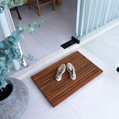 Nordic Teak 31.4" x 19.6" Oiled Shower and Bath Mat with Wide End Slat