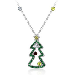 ShineHigh Christmas Tree Pendant Necklace – 2.6 Ct Multicolor CZ Holiday Design with Rhodium Finish on Adjustable 17" Chain - 1 of 1