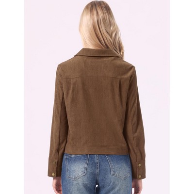 Женские куртки INSPIRE CHIC Women's Long Sleeve Point Collar Button Down Casual Corduroy Jacket with Flap Pockets Small Dark Brown — фото 3