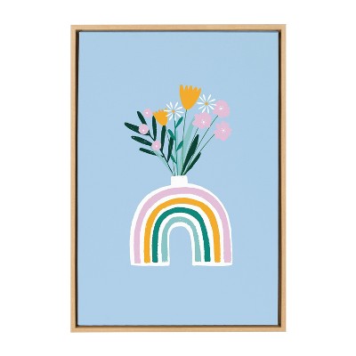 Kate and Laurel Sylvie Happy Flowers Framed Canvas by Duchess Plum, 23x33, Natural