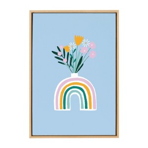 Kate and Laurel Sylvie Happy Flowers Framed Canvas by Duchess Plum, 23x33, Natural - 1 of 4