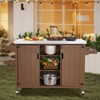 EROMMY Solid Wood Outdoor Kitchen Island Grill Cart With Stainless Steel Top, Movable Patio Bar Cart With Storage Cabinet, Spice Rack - 3 of 4