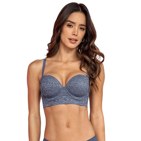 Leonisa Laced Balconette Push-Up Bra with Wide Underbust Band - Blue 36B