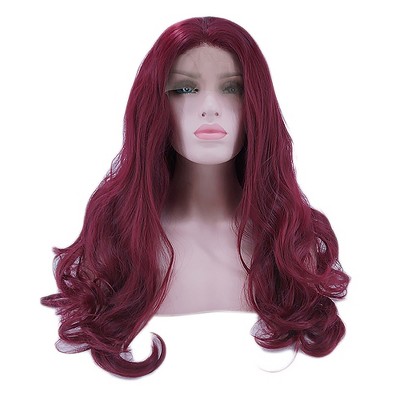 Unique Bargains Women's Long Body Wave Lace Front Wigs with Wig Cap 24" Fuchsia 1PC