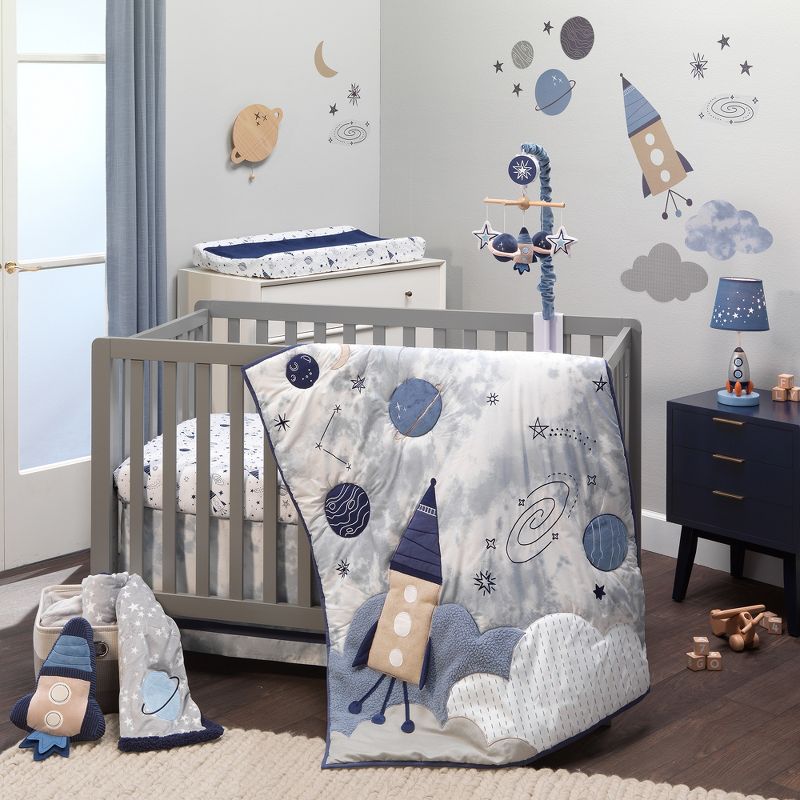 Lambs & Ivy Sky Rocket Blue Stars/Galaxy/Space 100% Cotton Fitted Crib Sheet, 4 of 6