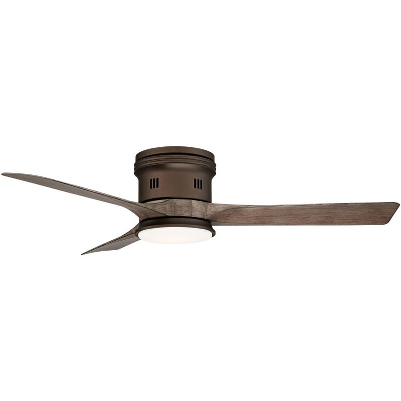 54" Casa Vieja Modern Hugger Low Profile Indoor Outdoor Ceiling Fan with Light LED Remote Bronze Wood Opal Glass Damp Rated Patio, 5 of 9