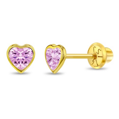 Girls' Bezel Cz Heart Screw Back 14k Gold Earrings - In Season Jewelry :  Target