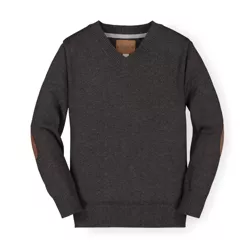 Hope & Henry Boys' Fine Gauge V-Neck Sweater with Elbow Patches (Classic Charcoal, XX-Small)