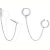 14K Gold Chain Earrings for Women | Double Piercing Dangle Chain Huggie Hoops with Cubic Zirconia & Pearl Stud Ear Cuff - 3 of 4