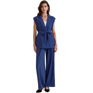 INSPIRE CHIC Women's Summer 2 Piece Outfits Cap Sleeve Tie Waist with Pockets Casual Wide Leg Pant Sets - 1 of 4