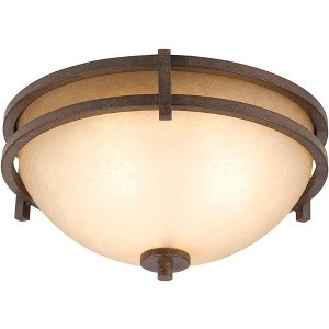 Franklin Iron Works Oak Valley Rustic Farmhouse Flush Mount Ceiling Light Fixture 15" Wide Modern Bronze 3-Light Cream Scavo Glass Bowl for Bedroom - 1 of 4