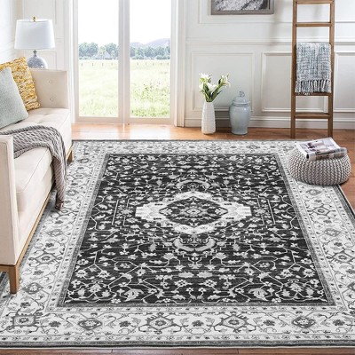 Vintage Rug for Living Room Soft Thin Rug Indoor Floral Print Distressed Rug Aesthetic Rug