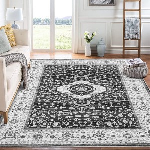 Vintage Rug for Living Room Soft Thin Rug Indoor Floral Print Distressed Rug Aesthetic Rug - 1 of 4