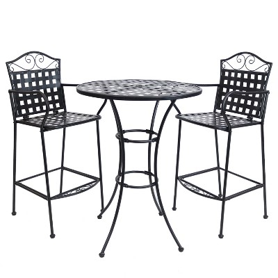 Sunnydaze Outdoor Scrolling Wrought Iron Bar Chair and Table Set Black