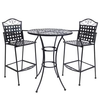 Sunnydaze Outdoor Scrolling Wrought Iron Bar Chair and Table Set - Black