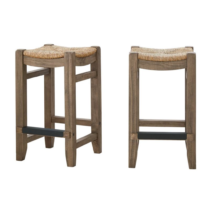 Set of 2 26&#34; Davenport Wood Counter Height Barstools with Rush Seats Light Amber - Alaterre Furniture, 1 of 8