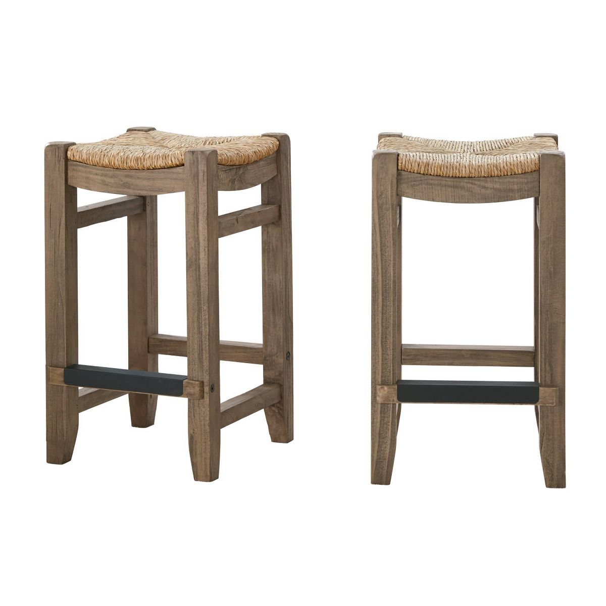 Set of 2 26" Davenport Wood Counter Height Barstools with Rush Seats Light Amber - Alaterre Furniture: Pine Frame, Fixed Height