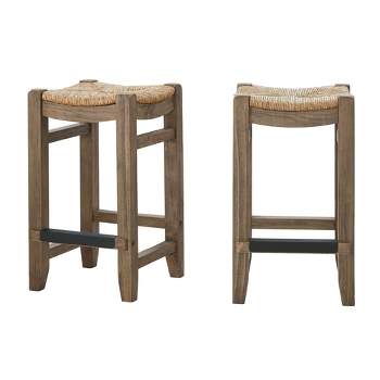 Set of 2 26" Davenport Wood Counter Height Barstools with Rush Seats Light Amber - Alaterre Furniture