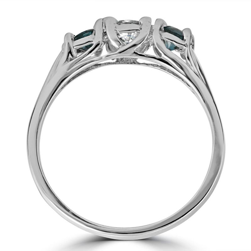 Pompeii3 3/4ct 3 Stone Blue & White Diamond Trellis Engagement Ring 14K White Gold, 2 of 5