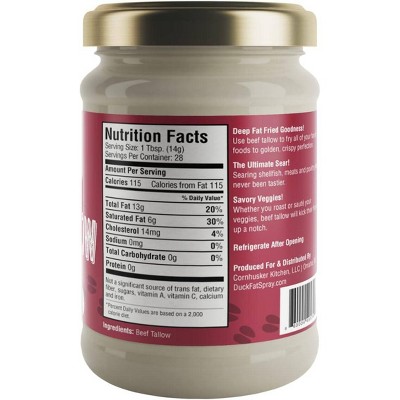 Cornhusker Kitchen Grass Fed Beef Tallow - 14oz: Estimated Smoke Point 400-450 Degrees Fahrenheit