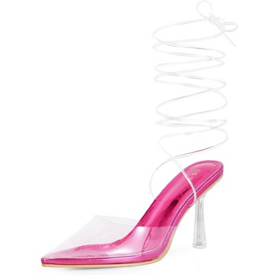 Allegra K Women's Closed Toe Lace Up Strappy Clear Stiletto Heel Sandals