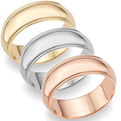 Pompeii3 9mm Milgrain Plain High Polished Dome Wedding Band 10k White, Yellow, Rose Gold