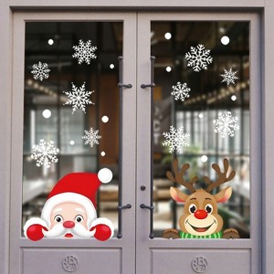 XC009 1set Christmas Window Grille Sticker Santa Claus Elk Glass Window Decoration - 1 of 4
