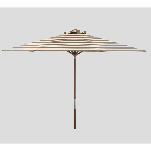 9 Round Classic Wood Striped Market Umbrella Black Ivory Parasol Target