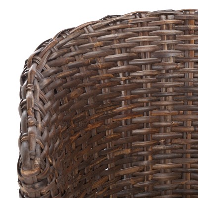 Transitional Rattan and Mango Wood Barrel Chair with Cushion - Brown