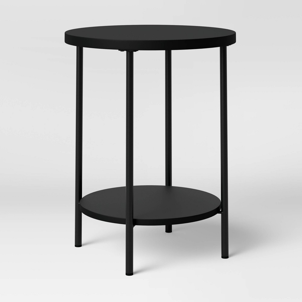 Photos - Coffee Table Wood and Metal Round End Table Black - Room Essentials™