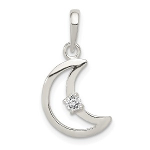 Black Bow Jewelry Sterling Silver and CZ Accent Open Crescent Moon Pendant - 1 of 4
